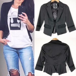 Guess lace detail fitted blazer XS black